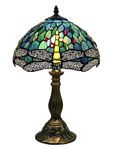 Gweat Tiffany Stil 12 Zoll Blaue Libelle Tischlampe Buntglas Kristallperle Lampenschirm Antike Beleuchtung Wohnzimmer Schlafzimmer Tischlampen Geschenk von Gweat