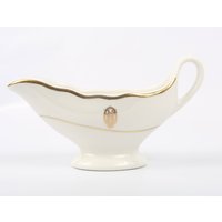 1950 Formale Jackson China "Exquisite" Sauce, Grabboot, Weiß Mit Goldzierakzenten Und Wappen., Ausgezeichneter Zustand, Sehr Leichte Nutzung." von GwendalysaArts