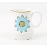 1960Er Noritake "Progression" "Up-Sa Daisy" Sahnekännchen." Reines Weiß Mit Aqua Blue Daisy. Olivgrüne Borte. Darling Druck. Top Zustand von GwendalysaArts