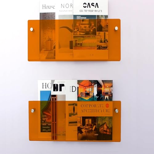 Gwezmxs Acryl Wandregal, Zeitungsständer Modern, Wand Bücher Regal, Orange, 2er-Pack, 30x15CM von Gwezmxs