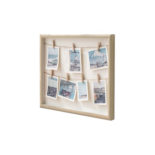 Gwezmxs DIY Holz Fotocollage Rahmen，Wandbilderrahmen mit Schnur，Klammern für Polaroids Fotos，Vielseitiger Fotohalter für Fotowand Geschenk，32x32cm von Gwezmxs