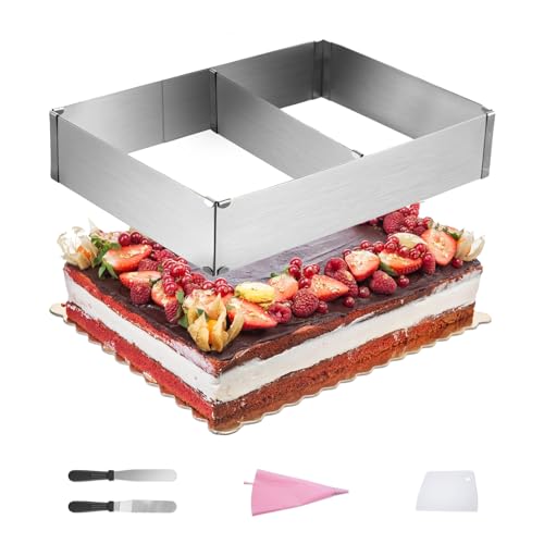 Gwezmxs Edelstahl Backrahmen Rechteckig Verstellbar, Kuchenform Rechteckig mit Zubehör für Kuchen, 8CM Eckig Hoch Backrahmen, Adjustable Cake Mold(52 * 34 * 8CM) von Gwezmxs