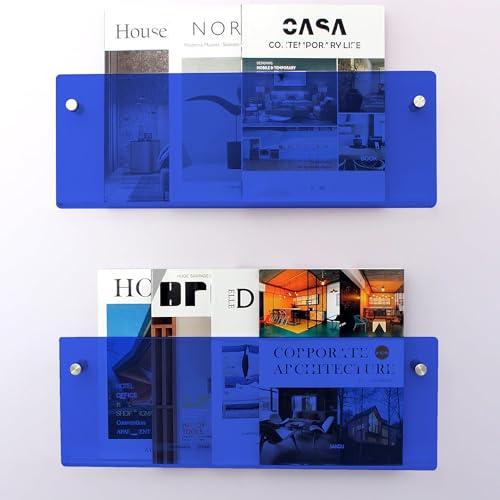 Gwezmxs Modernes Zeitungsständer, Acryl Wand Bücher Regal, Blau, 2er-Pack, 40x15cm von Gwezmxs