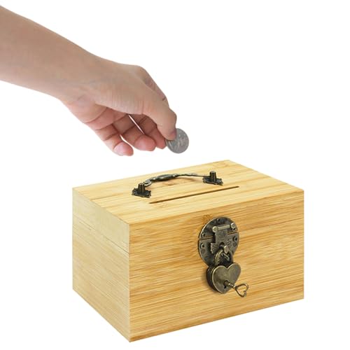Gwezmxs Spardose Kinder, Schatztruhe Holz Sparschwein mit Schloss, Spardose mit Schlüssel, Erwachsene Kinder Sparkasse Bank Geschenk von Gwezmxs