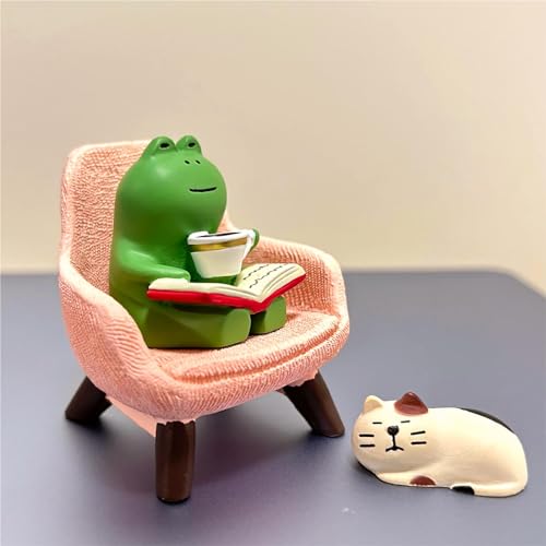 Gwindrise Mini-Frosch-Schmuckstücke und Katzenfiguren – Winzige Froschfigur mit rosa Sofa für Büro-Schreibtisch-Dekoration, lustige Geschenke für Frauen, niedliche Miniatur-Frosch-Figur, Geschenk für von Gwindrise