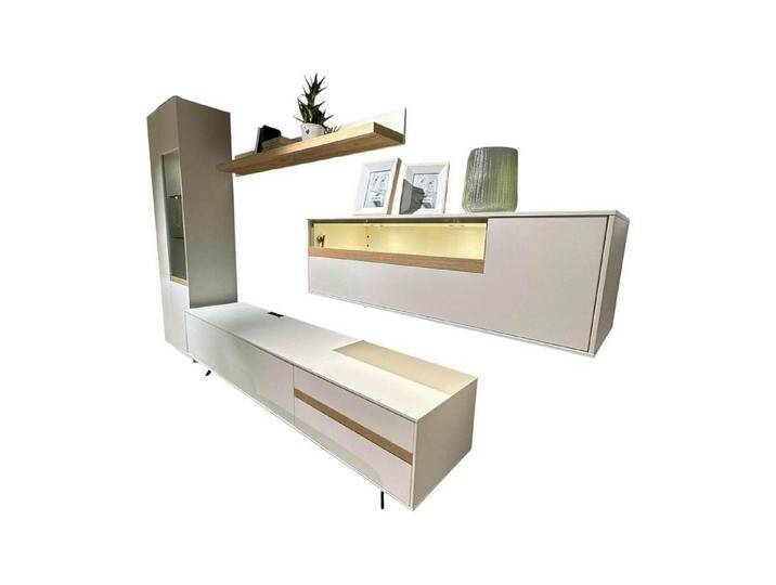 GWINNER Anbauschrank Wohnwand Calea Lack Seidenmatt Weiß Akzent Wildeiche Natur Mit von Gwinner