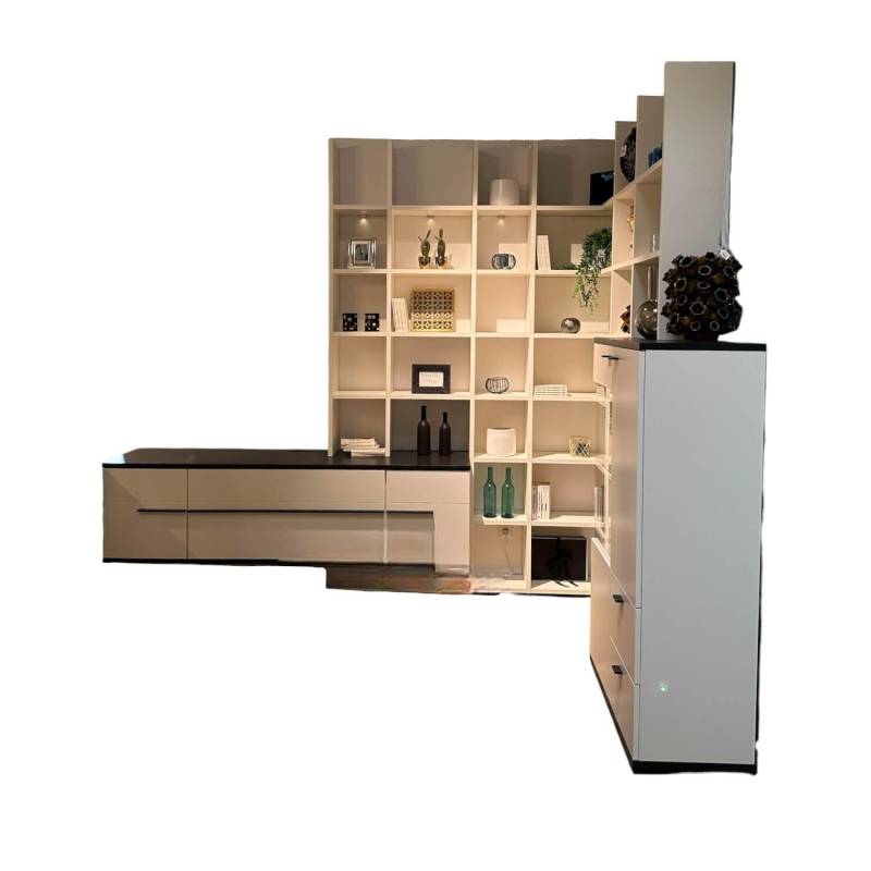 Wohnwand LS 561220 PG1 Lack Seidenmatt Weiß Und Anthrazit Inklusive LED-Beleucht... von Gwinner