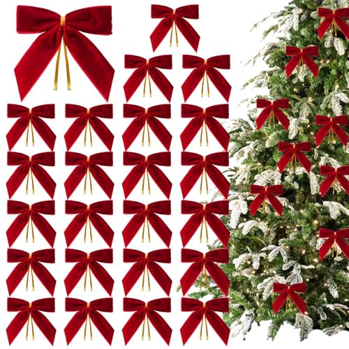 24 Stück Weihnachtsschleifen Weihnachten Schleife Weihnachtsbaum Bogen Schleife Deko Weihnachtsbaumschmuck Schleifen Für Weihnachtsbäume, Girlanden, Geschenkverpackungen 8,9x8,9 cm von Gwtdtoad