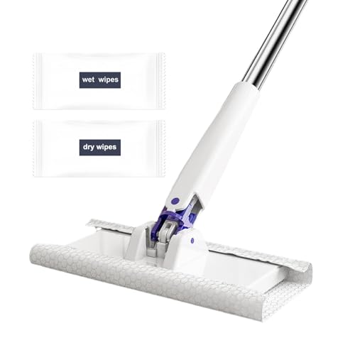 Automatischer Tuchwechsel Mop Wischmop Bodenwischer Reinigung Mop Mit 2 Ersatztücher, 360° Drehbarer Kopf-Push-Pull-Griff-Design Flacher Staubwischer Für Badezimmer Und Küche16x72cm von Gwtdtoad