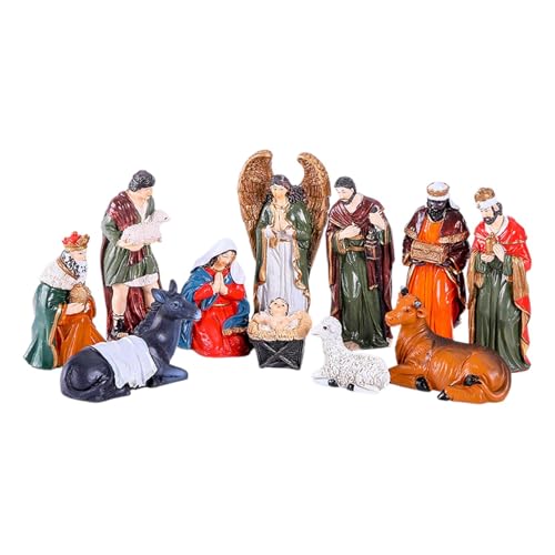 Gwtdtoad 11-teiliges Krippenfiguren Set Weihnachtskrippe Figuren Aus Harz, Jesus Christus Statue Krippenset Weihnachten Tisch Dekoration Krippe Figuren Zubehör Für Wohnzimmer, Kirche 10 cm von Gwtdtoad