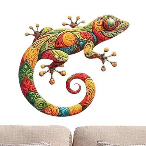 Gwtdtoad Gecko Wandkunst, Echsendekor | Gecko Wall Art Decor Dekorationen | Eisen wasserdichte farbenfrohe Skulpturen Wohndekorationen, Gartenstatuen für Gartenzaun Terrasse Innen im Freien von Gwtdtoad