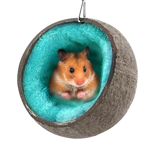 Gwtdtoad Hamster Hängematte Natürliche Kokosnussschale Hängendes Vogelnest Mit Wärme Kissen, Hamster Kokosnuss Hängebett Hamsterversteck Für Rennmäuse-Mäuse 23 X 15 cm von Gwtdtoad