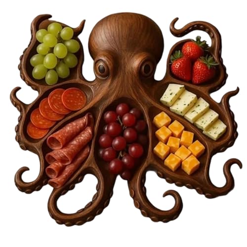 Gwtdtoad Octopus Wurstplatte Aperitifbrett Servierplatten Mit Meeresmotiv, Gekochte Speisenplatte Partybrett Für Fleisch Picknick Obst Käse Tisch Im Freien 28x28cm von Gwtdtoad