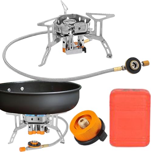 Gwtdtoad Windfester Campingkocher, Backpacking Kocher Mit Piezo Zündung Und Kartuschen Adapter, 2800W Falbbarer Kochbrenner Für Trekking Picknick Grilling Campingplatz Bergwandern von Gwtdtoad