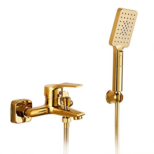 Badewannenarmatur Mit 3 Funktionen Handbrause - Wannenarmatur, Inkl Brausehalter Und 1,5M Duschschlauch, Golden Badewanne Wasserhahn - Dusche Set, Einhand-Wannenbatterie, Messing, Moderner Stil von Gx