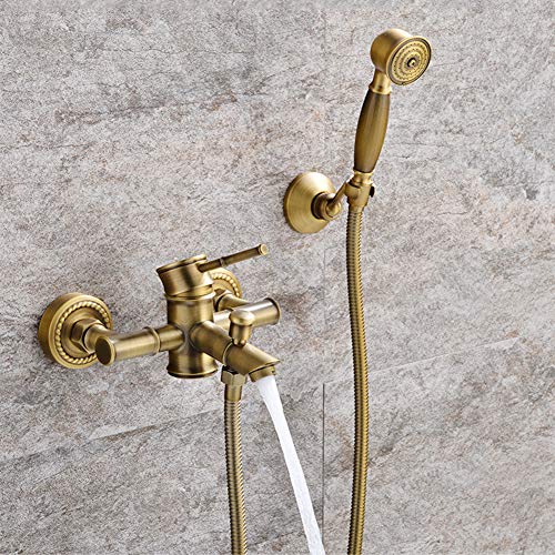 Badewannenarmatur Mit Handbrause - Wannenarmatur, Inkl Brausehalter Und 1,5M Duschschlauch, Stilvolle Badewanne Wasserhahn - Dusche Set, Einhand-Wannenbatterie, Messing, Retro-Stil von Gx