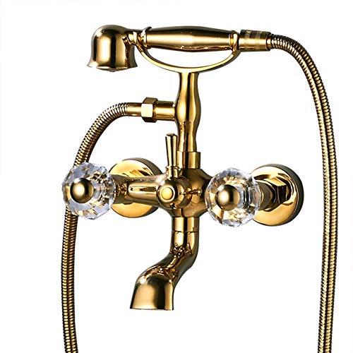 Badewannenarmatur Mit Handbrause - Wannenarmatur, Inkl Brausehalter Und 1,5M Duschschlauch, Stilvolle Golden Badewanne Wasserhahn - Dusche Set, Zweigriff -Wannenbatterie, Messing, Retro-Stil von Gx