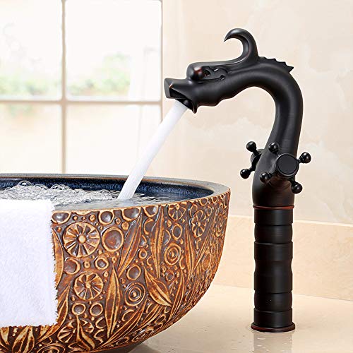 Wasserhahn Bad Waschtischarmatur, Schwarz Antikes Messing Waschtischmischer Armatur Kaltes Und Heißes Wasser Vorhanden, Geeignet Für Badezimmer Und Waschbecken, Zweigriff Waschtischarmaturen von Gx