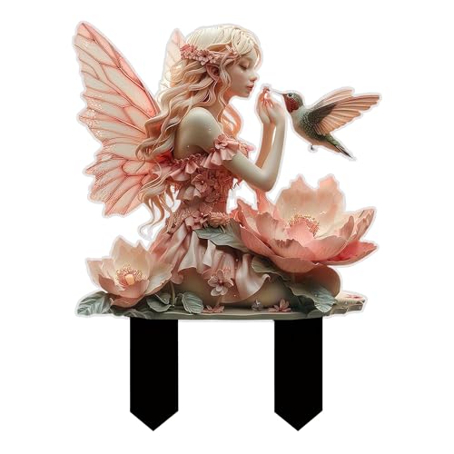 Gxdamxz Elfen Figuren Garten, Fee Gartenfiguren mit Flügeln für Balkon Rasen Hof, Rosa von Gxdamxz