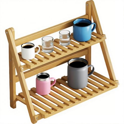 Gxdamxz Tassenregal Holz, Tassen Regal 2 Etagen Organizer Tassenhalter für Küchen Wohnzimmer Büro, 2 Tier Wooden Cup Holder, Holzfarbe Gxdamxz Tassenregal Holz, Tassen Regal 2 Etagen Organizer Tassenhalter für Küchen Wohnzimmer Büro, 2 Tier Wooden Cup Holder, Holzfarbe von Gxdamxz