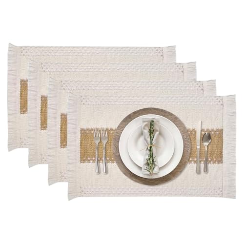 Gxdamxz Tischsets Platzsets Abwaschbar, Platzdeckchen mit Quaste für Esstisch, 4 Stück, Dining Placemats, 51x30cm von Gxdamxz
