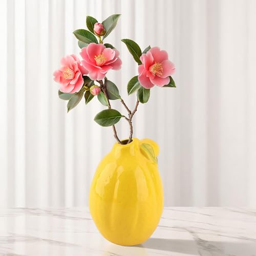 Gxdamxz Zitronenvase, Vase Zitrone Keramik, Zitronenfruchtform Dekoration für Zuhause, Gelbe, 10x14cm von Gxdamxz