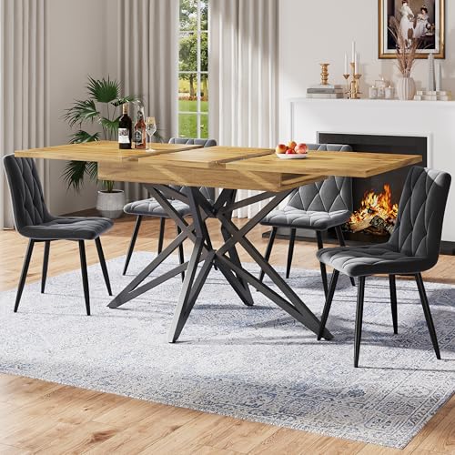 Gxffipw Esstisch Ausziehbar mit Sternförmige Tischbeine für 4-6 Personen, Esszimmertische mit Schwarze Eisenbeine und Walnussfarbener Tischplatte, Esszimmertisch Ausziehbar, 120-160x80x66.1 cm von Gxffipw