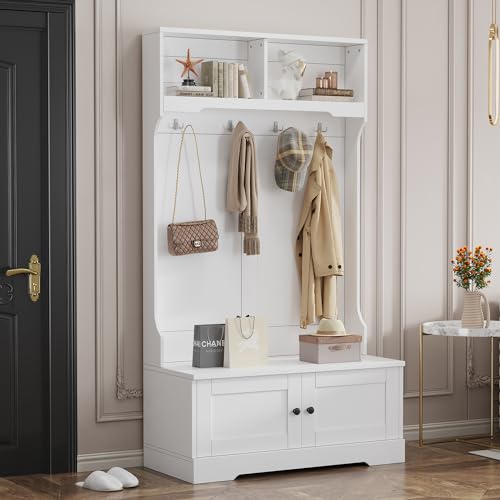 Gxffipw Garderobe Set mit Schuhbank und Schuhschrank, Garderobenset mit 4 Haken und Offenen Aufbewahrung, Flurgarderoben Set mit 2 Türe und Kippschutzvorrichtung, Flur Möbel, Weiß, 101.5x183x47 cm Gxffipw Garderobe Set mit Schuhbank und Schuhschrank, Garderobenset mit 4 Haken und Offenen Aufbewahrung, Flurgarderoben Set mit 2 Türe und Kippschutzvorrichtung, Flur Möbel, Weiß, 101.5x183x47 cm von Gxffipw