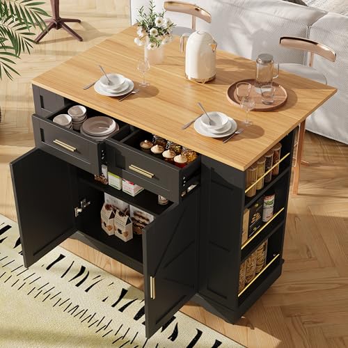 Gxffipw Küchenwagen 120x40-65x90 cm mit Klappbare Arbeitsplatte und 2 Schublade, Küchenwagen mit Rollen und Doppelseitigen Ablageflächen, Kücheninsel Buffetschrank mit 2 Türen, Küchenmöbel, Schwarz Gxffipw Küchenwagen 120x40-65x90 cm mit Klappbare Arbeitsplatte und 2 Schublade, Küchenwagen mit Rollen und Doppelseitigen Ablageflächen, Kücheninsel Buffetschrank mit 2 Türen, Küchenmöbel, Schwarz von Gxffipw