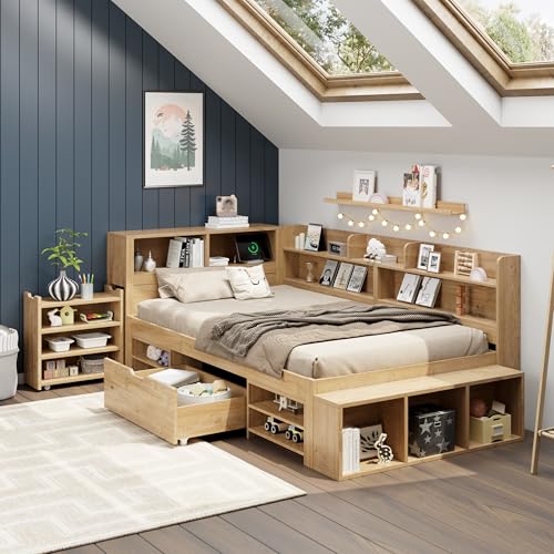 Gxffipw Tagesbett Einzelbetten 90x200 cm mit Ausziehbarer Nachttisch und Regal, Stauraumbett Bett mit Stauraum und Schublade, Kinderbett Holzbett Bettgestell mit Lattenrost, Natur, Ohne Matratze Gxffipw Tagesbett Einzelbetten 90x200 cm mit Ausziehbarer Nachttisch und Regal, Stauraumbett Bett mit Stauraum und Schublade, Kinderbett Holzbett Bettgestell mit Lattenrost, Natur, Ohne Matratze von Gxffipw