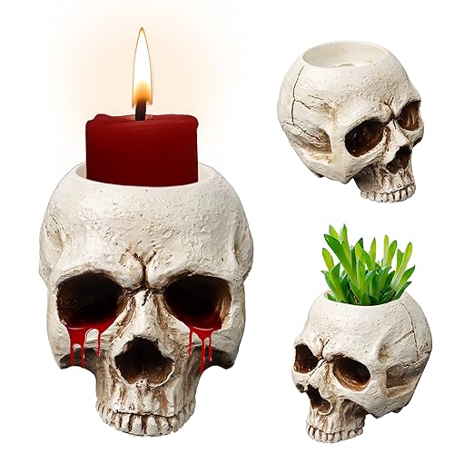 1Pcs Halloween Schädel Kerzenhalter, Schädel Totenkopf Kerzenhalter, Schädel Kopf Blumentopf, Harz Totenkopf Deko weiße Teelichthalter, für Party Halloween Totenkopf Dekoration 1Pcs Halloween Schädel Kerzenhalter, Schädel Totenkopf Kerzenhalter, Schädel Kopf Blumentopf, Harz Totenkopf Deko weiße Teelichthalter, für Party Halloween Totenkopf Dekoration von Gxhong