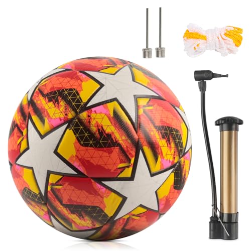 Champions League Fußball, Größe 5 Fußball mit Pumpe, Luftnadel, Netztasche, 2025 Championsleague Ball, für Erwachsene Kinder, Fußballliebhaber Geburtstagsgeschenk, für Regelmäßiges Spiel und Training von Gxhong