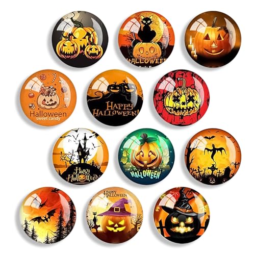 Gxhong 12Pcs Halloween Kühlschrankmagnete Magnete, 30mm Runde Dekorative Magnete, Halloween Magnete Kühlschrank Set mit Kürbis Fledermaus Muster, für Kühlschränke Magnettafeln Schließfächer Fotowände von Gxhong