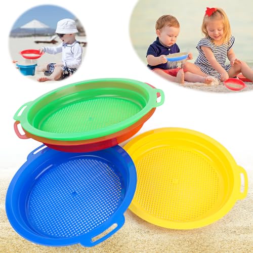 Gxhong 4Pcs Sand Kleines Sieb Kinder, Strand Sandsieb Sieb, Farbige Feines Sandsieb (Rot, Blau, Gelb, Grün), für Jungen Mädchen Strand Hinterhof Feiner Sand Spielzeug Kit von Gxhong