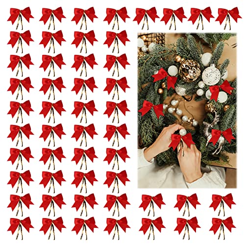 Gxhong 50 Pack Weihnachten Bow, Deko Schleife, Roter Band Bogen, Geschenkschleife, Geschenk Verpackung Bögen, für Weihnachten Dekoration,Hochzeit und Geburtstag, Roter von Gxhong