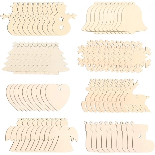 Gxhong 80 Stücke Holzanhänger Christbaumschmuck,8 Arten Basteln Holzanhänger Dekohänger zum Bemalen, DIY Weihnachtsdekoration Holz, Weihnachtsanhänger,Handwerkliche DIY Verzierungen für Weihnachten von Gxhong