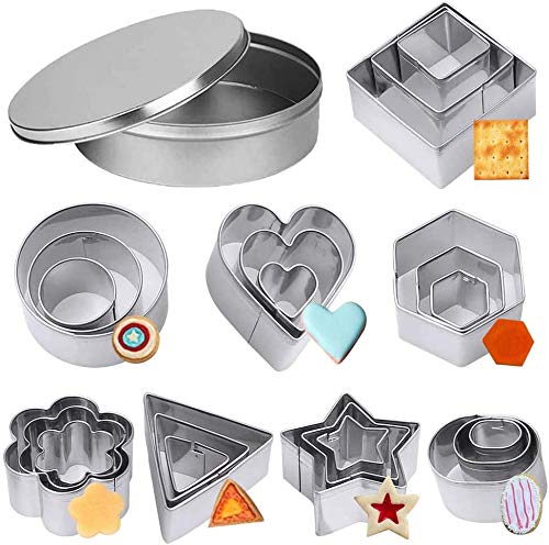 Gxhong Ausstechformen Edelstahl Set Ausstecher Keksformen Mini Keksausstecher, Plätzchenausstecher, Cookie Cutter Form Stern Herz Kreis Blumenform DIY Tools für Backen 24 Stück von Gxhong