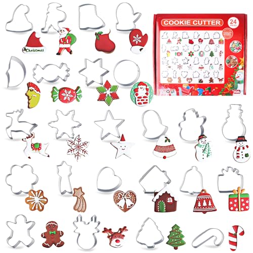 Gxhong　Ausstechformen Weihnachten Edelstahl, 24Pcs Kinder Mini Ausstechformen Weihnachten Set, Klein　PläTzchen Ausstecher Weihnachten Set, für Weihnachtsgebäck Pralinen Süßigkeiten von Gxhong