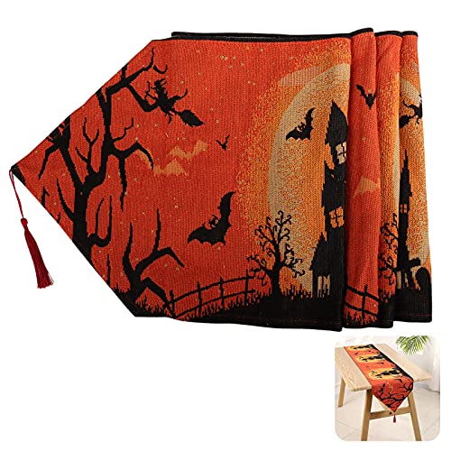 Gxhong Halloween Deko Tischdecke,Abwaschbare Tischdecke Halloween Tischdekoration Outdoor Tischdecke Kamin Tischläufer, Aus Polyester und Baumwolle,Kürbis,Geist,Schwarze Katze,Halloween von Gxhong