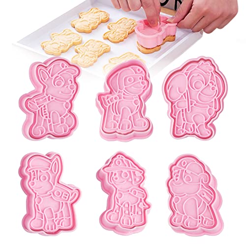 Gxhong Paw Dog Ausstecher Cookie Backen Form Dog Patrol 3D Ausstecher Set Wiederverwendbar Kunststoff Stempel Ausstechformen Formen für Kinder Keksausstecher Backset zum, 6 Pack von Gxhong