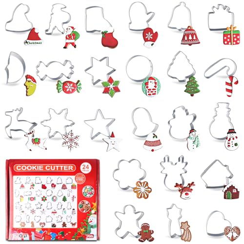 Gxhong Weihnachten Edelstahl Ausstecher Set, 24 Stück Mini Weihnachts Ausstechformen, Cookie Cutter von Gxhong