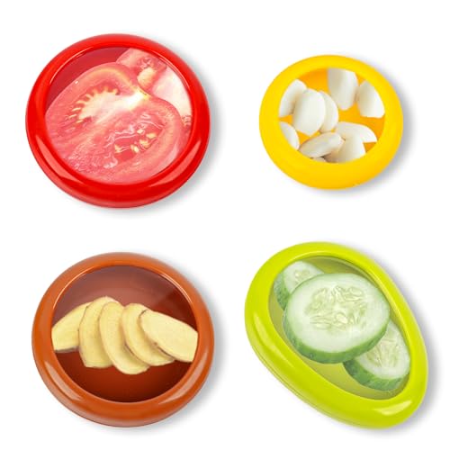 Gxhong Wiederverwendbar Silicone Fruit Storage Containers, 4pcs Frischhaltebehälter Obst, Obst GemüSe Sparer, Avocado Aufbewahrung Mit Deckel, Silikon Obst Aufbewahrungsboxen, Für Lagerung Obst Gemüse von Gxhong
