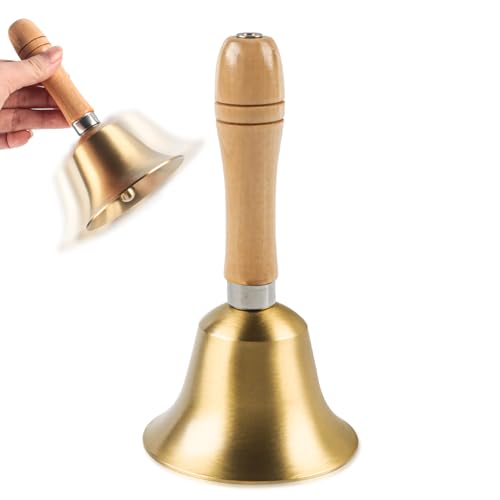Klassische Handglocke, Tischglocke aus Massivem Messing, Gold Hand Glocke mit Holzgriff, Metalltee Tischglocke, Multifunktionale Handglocke, Laute Serviceglocke, für Schule Empfang Kirche Weihnachten von Gxhong