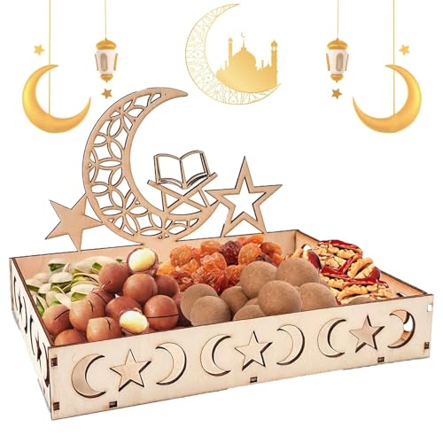 Gxlaihly Ramadan Teller Eid Mubarak Tablett,Ramadan Deko Teller,Eid Mubarak Tischdeko Teller,Mondsternförmiges Holztablett Dessertteller Eid Mubarak Dekoration,Eid Mubaraks Tablett (A) von Gxlaihly
