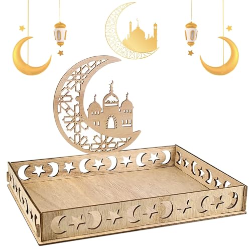 Gxlaihly Ramadan Teller Eid Mubarak Tablett,Ramadan Deko Teller,Eid Mubarak Tischdeko Teller,Mondsternförmiges Holztablett Dessertteller Eid Mubarak Dekoration,Eid Mubaraks Tablett (B) von Gxlaihly