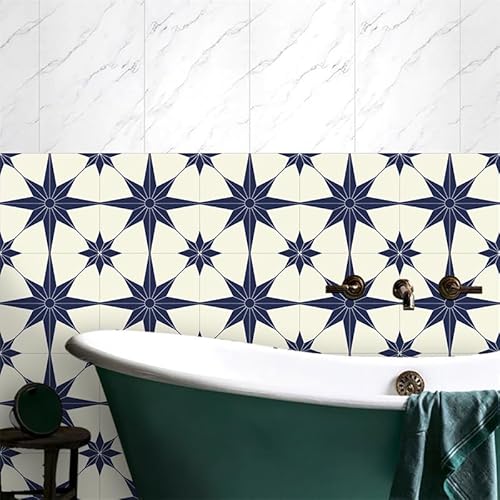 Fliesenaufkleber Blauer Stern Küchenrückwand,Wasserdicht Ölfest ​Klebefliesen Küche Fliesenaufkleber Bad,Fliesenfolie 3D Wandpaneele Selbstklebend 10 PC(30x30cm) von Gxllhh