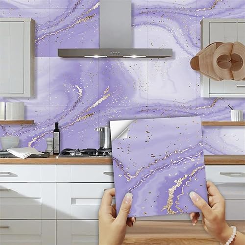 Fliesenaufkleber Lila Marmor Küchenrückwand,Wasserdicht Ölfest ​Klebefliesen Küche Fliesenaufkleber Bad,Fliesenfolie 3D Wandpaneele Selbstklebend 10 PC(30x30cm) von Gxllhh