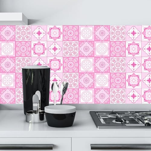 Fliesenaufkleber Rosa Blumen Küchenrückwand,Wasserdicht Ölfest ​Klebefliesen Küche Fliesenaufkleber Bad,Fliesenfolie 3D Wandpaneele Selbstklebend 6 PC(15x15cm) von Gxllhh