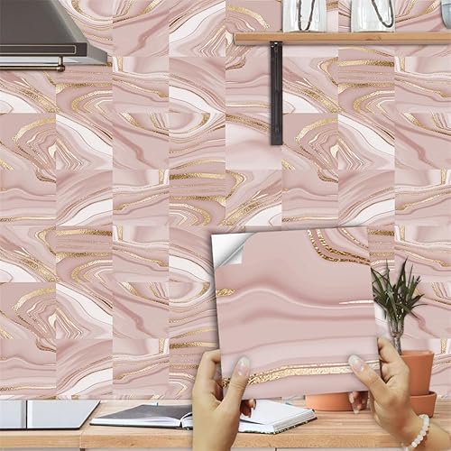 Fliesenaufkleber Roségold Küchenrückwand,Wasserdicht Ölfest ​Klebefliesen Küche Fliesenaufkleber Bad,Fliesenfolie 3D Wandpaneele Selbstklebend 10 PC(10x10cm) von Gxllhh