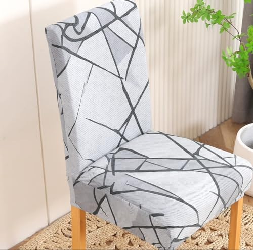 Stuhlhussen 2er Set Graue weiße Linien Stretch Stuhlbezug,Abnehmbare Waschbar Stuhlhussen Schwingstühle, Hussen Für Stühle,Spandex Stuhlbezüge ​Für Hotel, Küche von Gxllhh